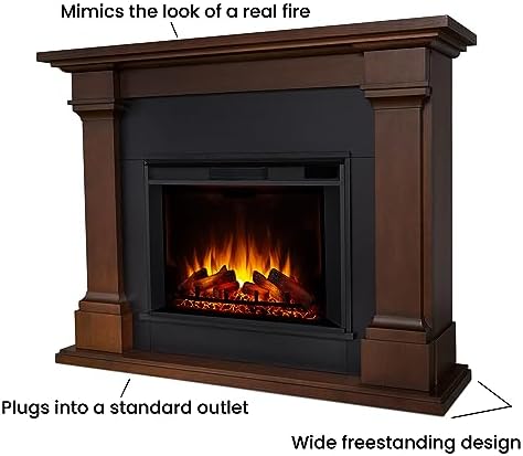 Real Flame Callaway 63" Grand Electric Fireplace with Mantel in Chestnut Oak, Free-Standing Oversized Indoor Electric Fireplace with Mantel