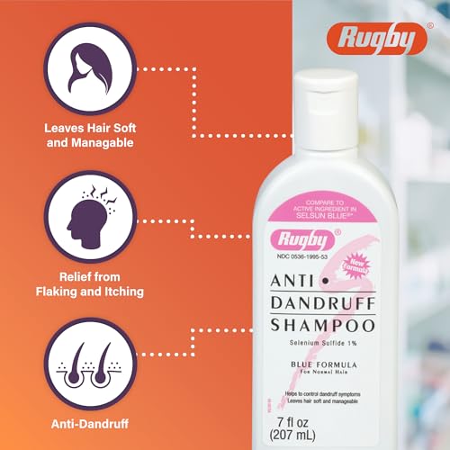 Rugby Selenium Sulfide Anti-Dandruff Shampoo - Blue Formula for Normal Hair - 7 Oz (1-Pack)