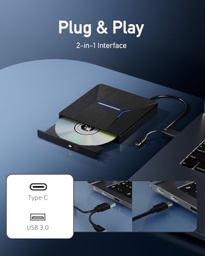 USB3.0&Type-C Blu Ray Burner for Laptop, External Blueray/DVD Drive for PC | Widely Compatible External Blu-ray Drives Adapt to Diverse Usage