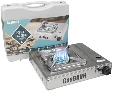 GasBRUH Propane or Butane Camping Stove with Windblocker, Dual Fuel 10,000 BTU Stainess Steel Propane Stove for Camping(TANK not included)