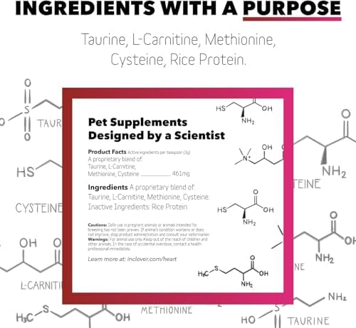 InClover Heart+ Taurine Powder for Dogs & Cats, Heart Health Supplement | Supports cardiac, brain, immune function, weight management, w/ L-Carnitine