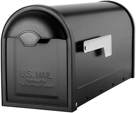 Architectural Mailboxes 8830B-10 Winston Nickel Flag Post Mount Mailbox, Medium, Black | Galvanized steel build for outside with weather-resistant build and rust-resistant powder-coat finish. USPS approved.