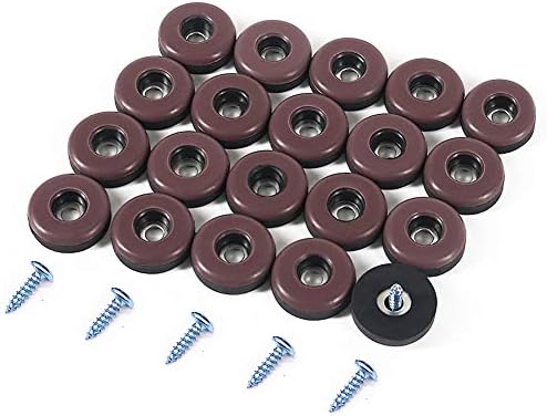 Furniture Slider Pads, 20pcs Teflon Moving Furniture Glides with Screws Reusable Feet Protector for Carpet, Tiled and Hardwood Floors (Brown)