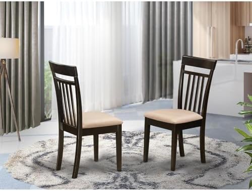 East West Furniture CAC-MAH-LC Capri Kitchen Dining Chairs - Faux Leather Upholstered Solid Wood Chairs, Set of 2, Mahogany