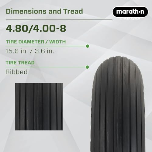 Marathon 4.80/4.00-8" Flat Free Tire on Wheel, 3" Hub, 5/8" Bearings, Ribbed Tread