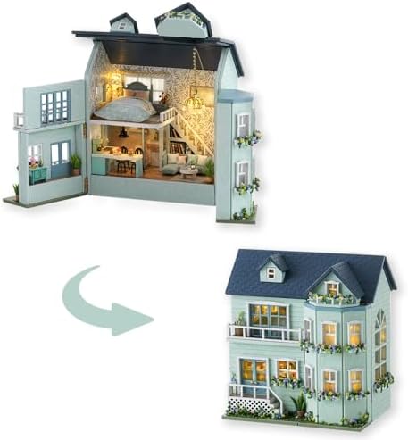 DIY Miniature Dollhouse Kit with Furniture Plus Dust Proof | 1:24 Scale Creative Room Mini Wooden Doll House Accessories for Kids Teens Adults Aged 14+(Beach Cottage)