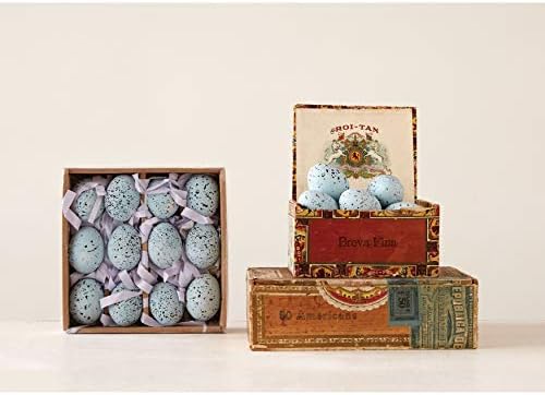 Creative Co-Op Boxed Set of 12 Blue Speckled Ceramic Robin Eggs
