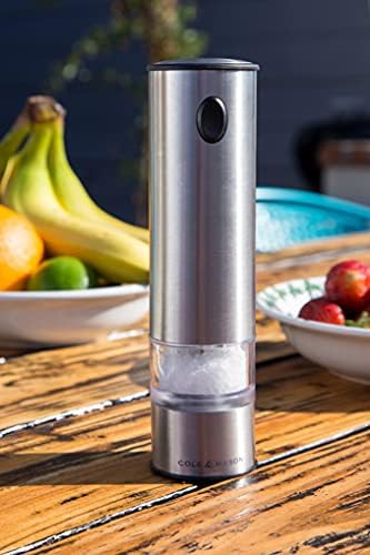 Cole & Mason H3004480 Battersea Salt and Pepper Mills | Electronic | Stainless Steel/Acrylic | 210mm | Gift Set | Includes 2 x Electric Salt and