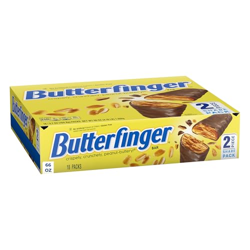 Butterfinger Full Size Candy Bar, 18 Count, Crispety Crunchety Peanut-Buttery On-The-Go Sweet Treat, 1.9 oz Each