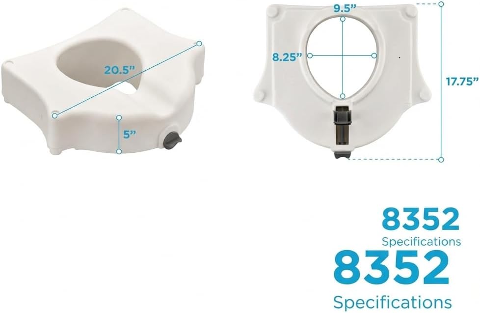NOVA Toilet Seat Riser with Arms – Adds 5” Height, Raised Toilet Seat with ON/Off Front Lock, Adjustable & Removable Padded Arms (17.75”–20”), 300 lb Capacity, Safety Aid for Seniors