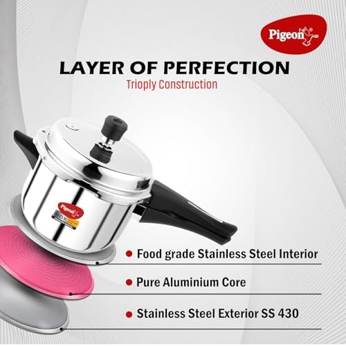 Pigeon Pressure Cooker - 3 Quart - Inox Stainless Steel Outer Lid Induction Base - Cook delicious food in less time: soups, rice, legumes