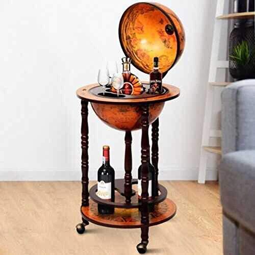 New 36" Wood Globe Wine Bar Stand 16th Century Italian Rack Liquor Bottle Shelf
