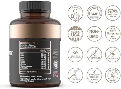 Grass Fed Beef Liver Capsules, Freeze Dried in Convenient Pills, 180 Capsules, Desiccated Supplement