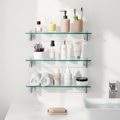 KES Glass Shelf for Bathroom, 20-Inch, 3 Pack, Brushed Finish