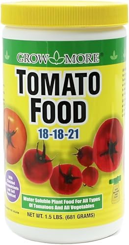 Grow More Tomato Food Fertilizer (18-18-21) - 1.5lbs of Water Soluble Tomato Fertilizer - Provides Essential Nutrients for Juicier & More Plump