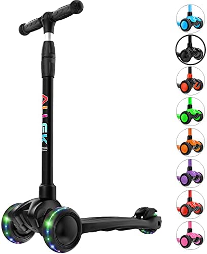 Allek Kick Scooter B03, Lean 'N Glide 3-Wheeled Push Scooter with Extra Wide PU Light-Up Wheels