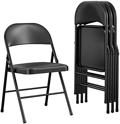 COSCO Vinyl Folding Chair, 4 Pack, Black