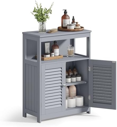 VASAGLE Bathroom Storage Cabinet, with 2 Doors, 31.5" H, Cloud White