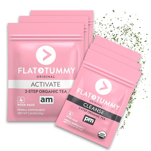 Flat Tummy Tea – 2-step, 4 Week Program – Detox Tea to Boost Energy & Reduce Bloating* - All Natural Detox Cleanse w/ Green Tea, Lemon Balm, Dandelion, Fennel, & More - Digestion support
