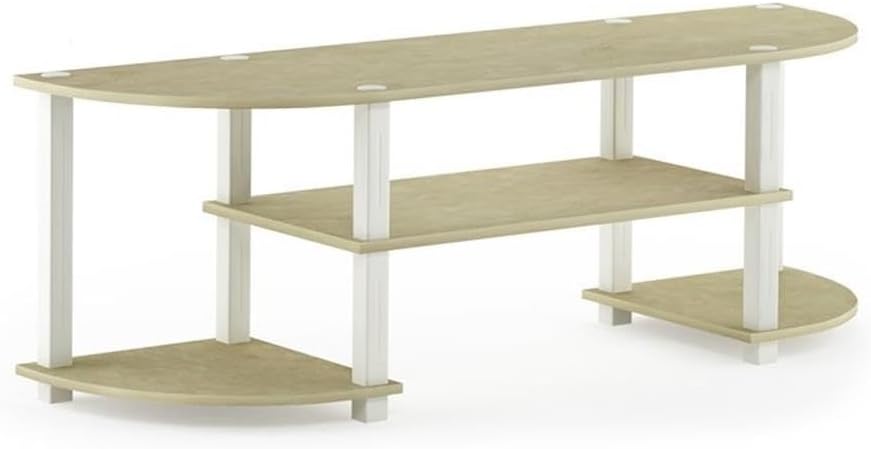 Furinno TURN-S-TUBE 3-Tier TV Stand for TVs up to 55 Inch, French Oak | Toolless Entertainment Center with Open Storage Shelves, Media Console Table with Soundbar Shelf for Living Room, Bedroom