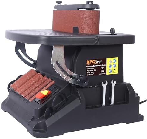 Vertical Oscillating Spindle Sander and Belt Sander 2 in 1 Woodworking Machine with 5 Sanding Sleeves 4x24 Inch Belt Tilting Table 0-45 Degrees for