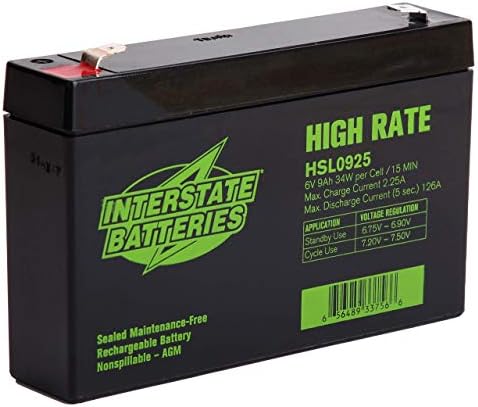 Interstate Batteries High Rate Battery 6V 9Ah SLA AGM VRLA HSL0925