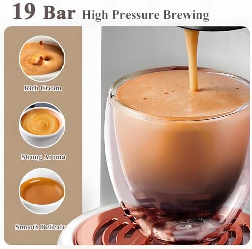 4-in-1 Pods Coffee Maker 19Bar, Compact Design Fast Brew Hot/Cold Espresso Machine for K Cup Pods,Nes Original/DG Capsule and Ground Coffee at Home or Office (White)