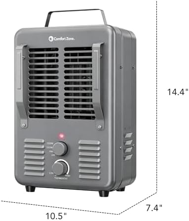 Comfort Zone Milkhouse Style Utility Space Heater with Adjustable Thermostat, Electric, Portable, 3-Prong Plug, Overheat Protection, & Tip-Over Switch