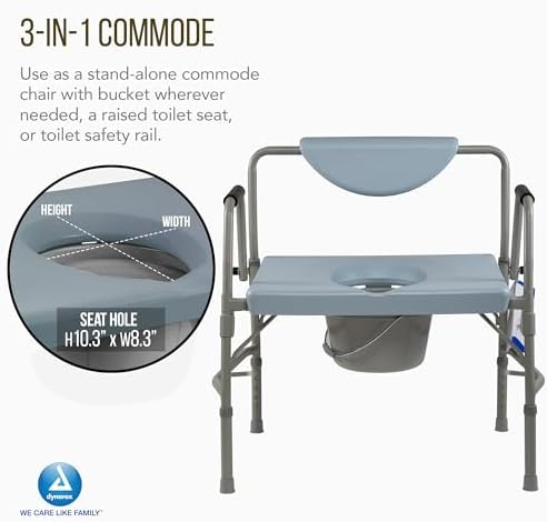 Dynarex Bariatric Drop Arm Bedside Commode, Multi-Use Portable Toilet Chair with 650 Pound Weight Capacity and a Heavy-Duty Steel Frame, Grey