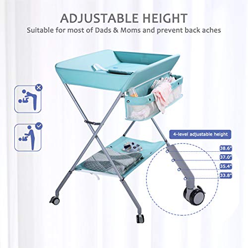 Baby Changing Table Portable Folding Diaper Changing Station with Wheels