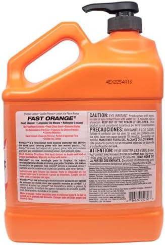 Fast Orange 25219 Pumice Lotion, Heavy Duty Hand Cleaner, Natural Citrus Scent, Waterless Cleaner for Mechanics, Strong Grease Fighter, 1 Gallon