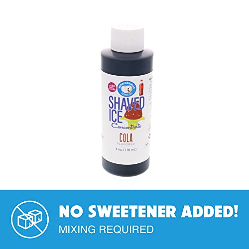 Hypothermias Shaved Ice and Snow Cone Syrup Unsweetened Flavor Concentrate - 4 Fl Oz - Makes 1 Gallon of Ready to Use Syrup - Cola - Must Add