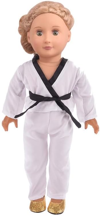 18 Inch Girl Doll Clothes White Karate / Tae Kwon Do Outfit Includes Blouse, Pants and 5 Belts - Yellow, Green, red