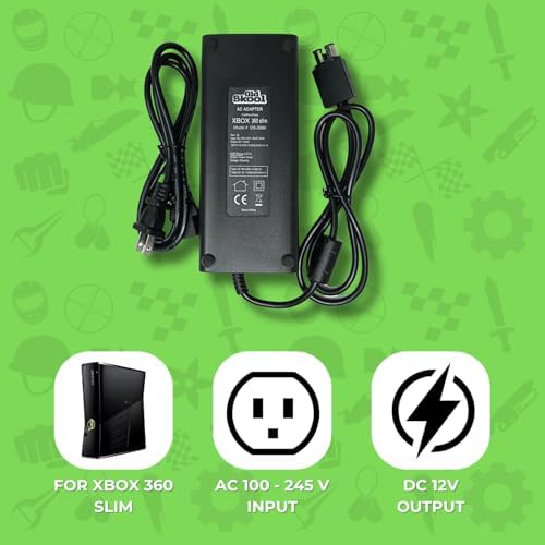 Old Skool AC Adapter Power Supply Cord for Xbox 360 Slim | For Xbox 360, Power Supply