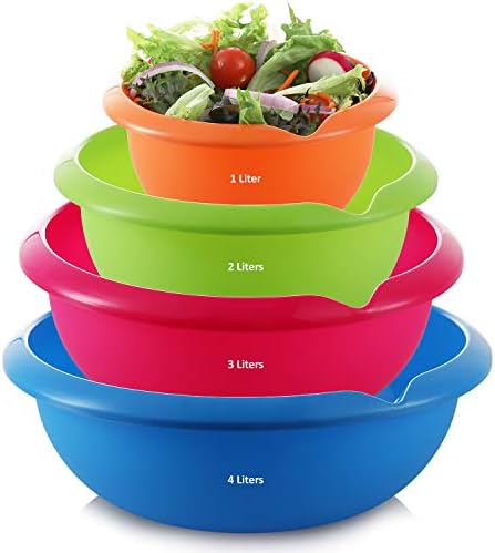 DilaBee Set of 4 - Colorful Mixing Bowls - Plastic Mixing Bowl Set for Prep – Stackable Mixing Bowls for Kitchen – Microwave & Dishwasher Safe