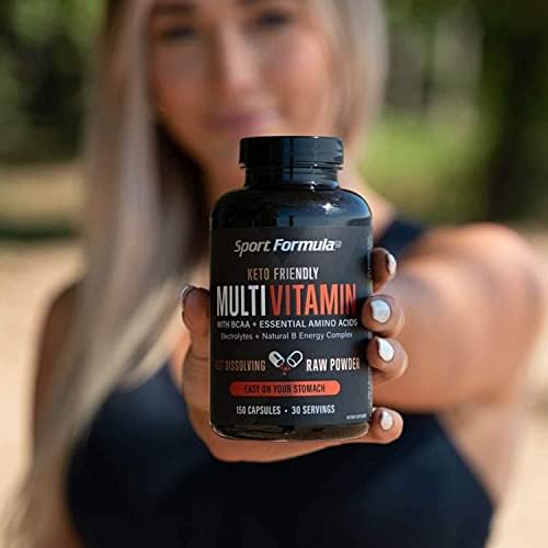 Sport Formula Daily Keto Superfood Multivitamin BCAA Amino Acid Powder Capsules for Men and Women. Won't Upset Your Stomach: Natural Vitamin B
