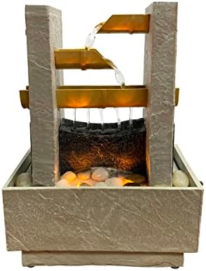 Nature's Mark 8" H Cascading Bamboo Tabletop Water Fountain with Natural River Rocks and LED Lights (Power Cord Attached)