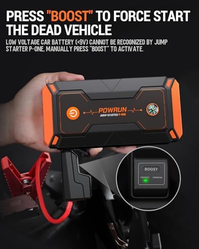 Powrun P-ONE Jump Starter, 2000A Portable Jump Box - Car Jump Starter Battery Pack for up to 8.0L Gas and 6.5L Diesel Engines