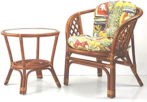 Lounge Bahama Natural Rattan Armchair with Cushion Handmade Design Tropical Style, Colonial