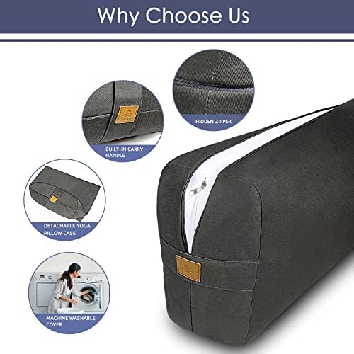 Yoga Bolster Pillow 26x10.5x5.5in Rectangular Meditation Cushion for Massage and Back Support, Breathable Cotton Fill, Zippered Organic Cotton Cover