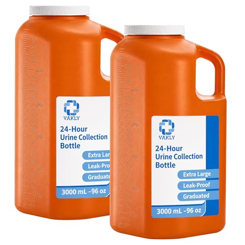 Vakly 24 Hour Urine Collection Bottle, 3000 mL, Graduated Container, Handle