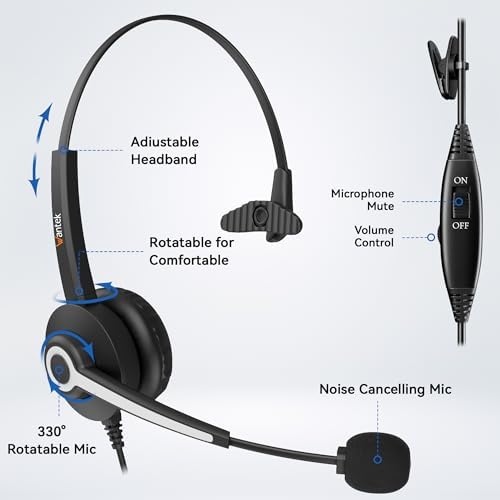 Wantek Corded Telephone Headset Mono w/Noise Canceling Mic for Avaya Aastra Allworx Adtran Alcatel Lucent AltiGen Comdial Digium Gigaset InterTel Mitel Plantronics MiVoice Landline Deskphones(F600S1)