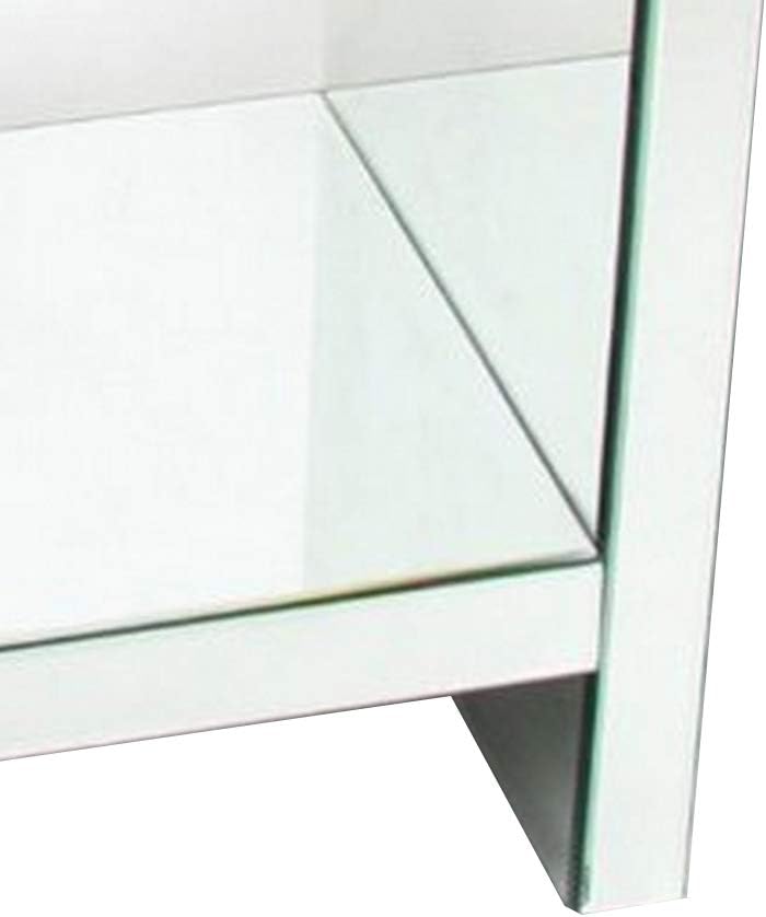 Benjara 26" Beveled Mirror Chest with 1 Drawer- Silver