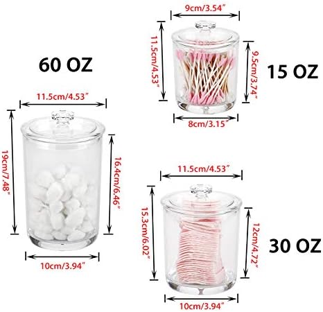Hipiwe Clear Plastic Apothecary Jars with Lid, Set of 3 Large Q-Tips Holder