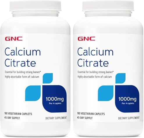 GNC Calcium Citrate 1000mg, Essential for Building Strong Bones, 180 Vegetarian Caplets