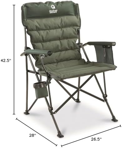Guide Gear Oversized XL Comfort Padded Mammoth Camping Chair; Includes Carry Bag, Portable, Folding, Large Camp Lounge Chairs for Outdoor, Adults, Men and Women, Heavy-Duty 500-Pound Capacity Green
