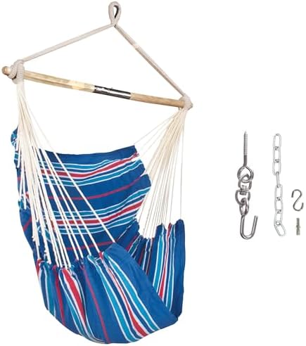 Bliss Hammocks BHC-412NT Island Rope Hammock Chair, Eco Friendly & Hand Woven, Varnish Coated 40 Inch Wood Spreader, Easy to Hang w/Included Hanging Kit, Supports up to 265 pounds, Natural Rope