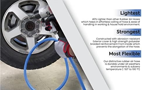 BLUBIRD BB3450 3/4" x 50' Rubber Air Hose, 100% Rubber, Lightest, Strongest, Most Flexible, 300 PSI, 50F to 190F Degrees, Ozone Resistant, High Strength Polyester Braided | Heavy Duty Reinforced Air Hose With 300 PSI Rating, Flexible Design, Kink Resista…