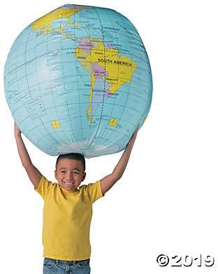 Fun Express Giant Inflatable Globe Beach Ball 33 Inch | Educational World Globe for Kids Classroom Learning, Earth Ball for Outdoor Play