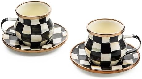 MACKENZIE-CHILDS Espresso Cup & Saucer Set, Black-and-White Courtly Check